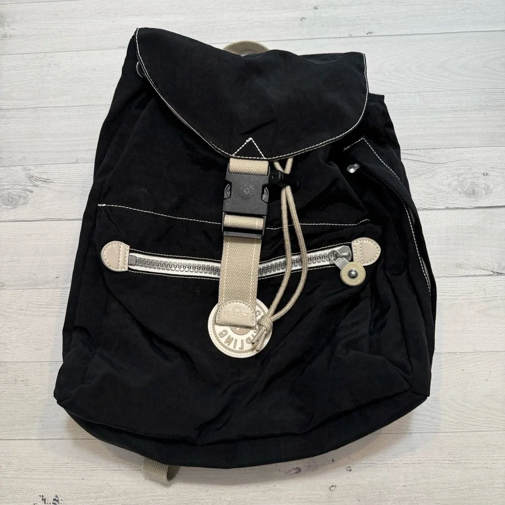 Kipling‎ black buckle drawstring nylon backpack